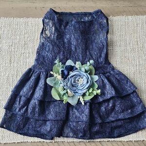 Navy Lace Dress with Floral Accent